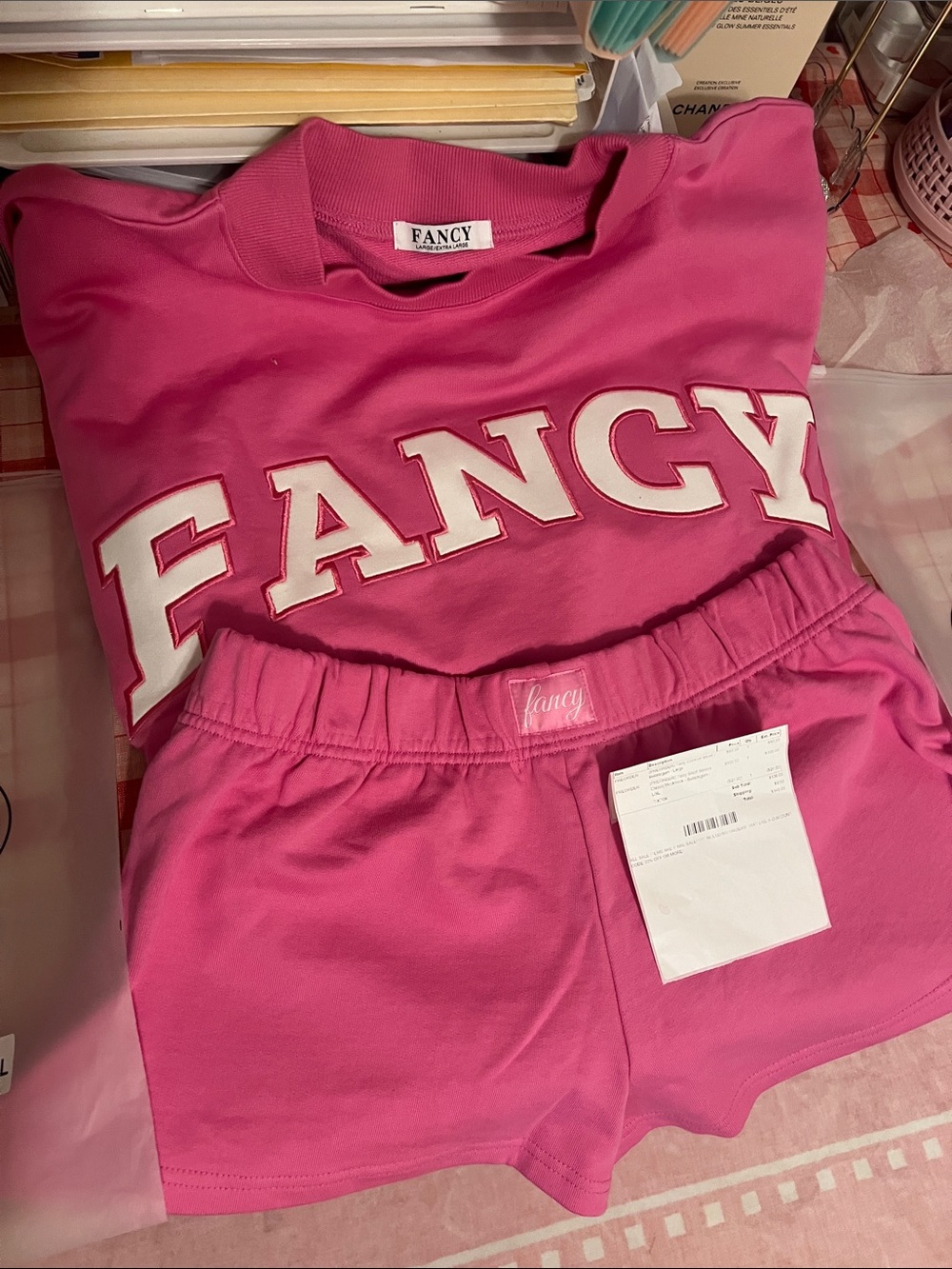 Fancy Oversized 'FANCY' Short-Sleeve Crewneck L/XL & Shorts Size L -Bubblegum - Picture 4 of 12